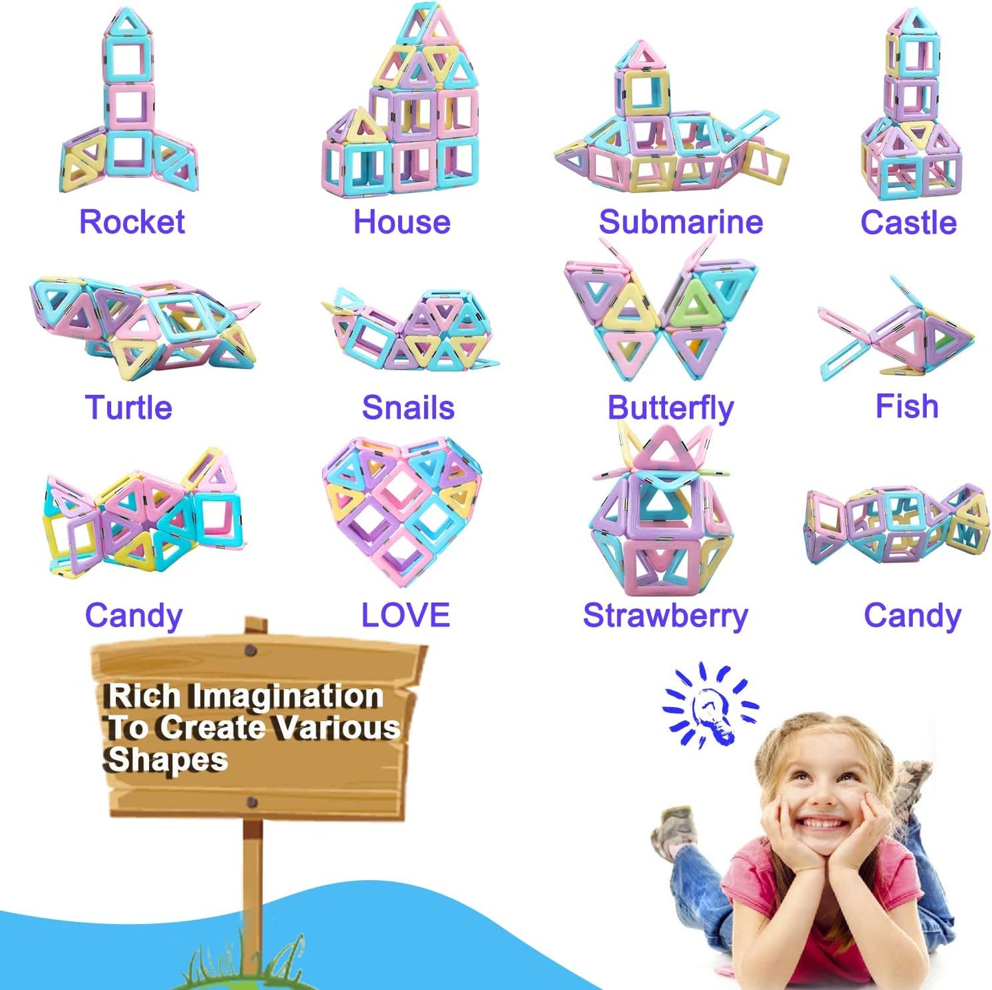 Castle Magnetic Building Blocks Magnetic Tiles Educational Stem Toys for Kids Toddlers Creative Learning & Development Construction Set Gifts for Girls Boys Age 2 3 4 5 6 7 Year Old