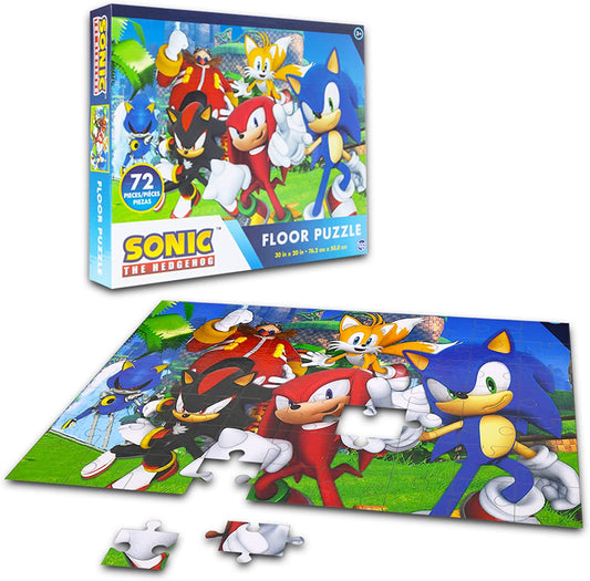 Sonic The Hedgehog Floor Puzzle for Kids Set - Bundle with 72 Piece Sonic Floor Puzzle, Stickers, More | Sonic Puzzles for Kids Ages 4-8