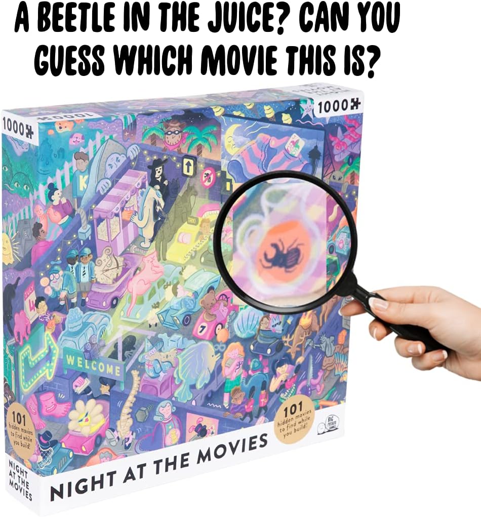 Night at The Movies: Movie Jigsaw Puzzle for Adults (1000 Pieces) Filled with 101 Riddles to Solve