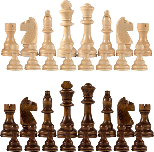Chess Pieces Only, Wooden Hand Carved Tournament Chessmen with 4.12" Inches King, 2 Storage Bags for Chess Board Game, Replacement of Missing Pieces