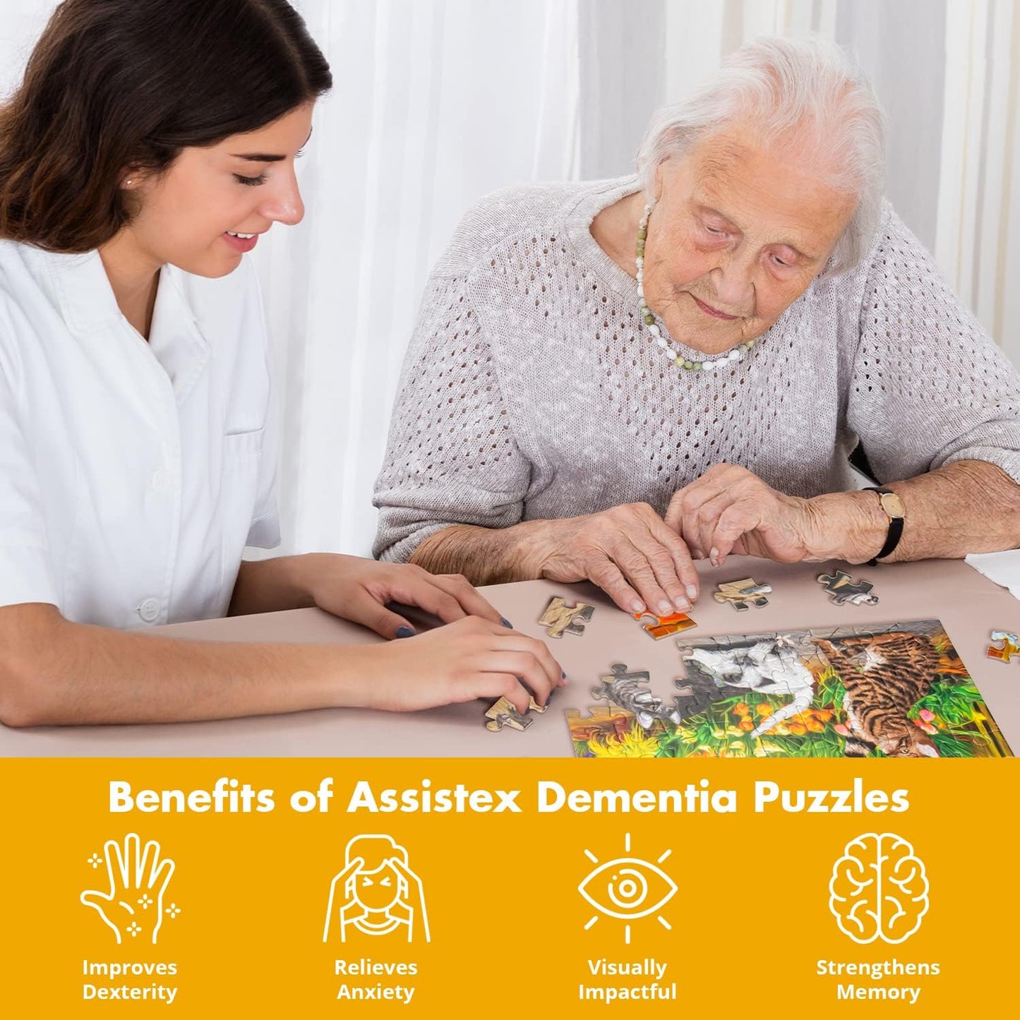 Dementia Jigsaw 63 Large Puzzle for Seniors - Alzheimer's Activity for Adults with Conversation Prompts - Best Memory Game for Patiens in Nursing Home - Build in Box Activities for Elderly