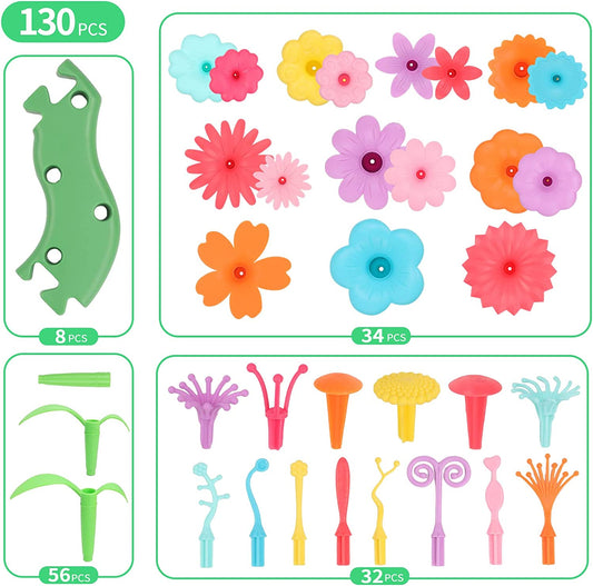 Toddler Toys Gifts for 3 4 5 6 7 Year Old Girls Boys,Flower Garden Building Toy STEM Educational Activity Preschool Toys for Kids Age 3-6(130 Pcs)