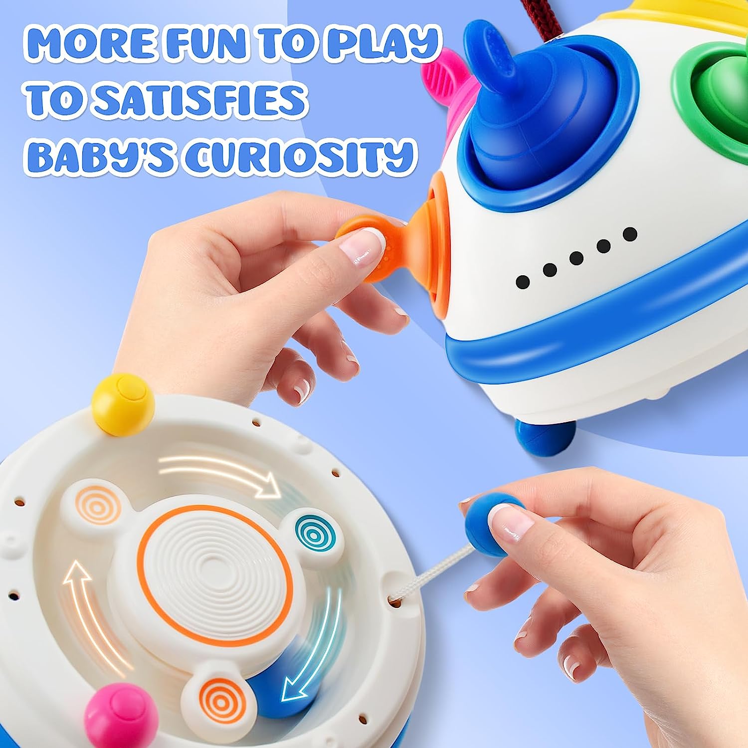 Baby Toys for 1 Year Old-Sensory Toys for Babies 12 M+ Food Grade Silicone Pull Activity Toy with Hand Spinner Toys for 1 Year Old Developmental Toys First Birthday Gift for Boys Girls