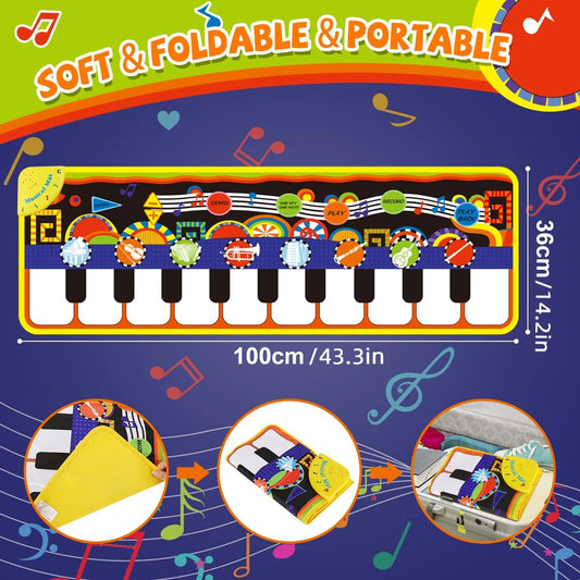 Kids Musical Mat with 25 Music Sounds, Baby Musical Toys, Early Education Development Birthday Gift for 1 2 3 Year Girls Boy, Piano Keyboard Dance Floor Mat Touch Playmat for Child Toddlers