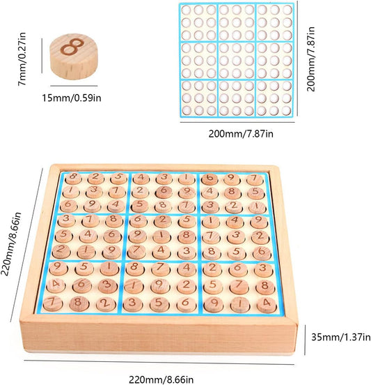 Wooden Sudoku Puzzle Board Game with Drawer, Round Chess Pieces SD-11 (Blue)