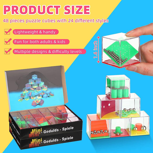 48 Pcs Brain Teaser Puzzle Mini Fidget Puzzle Box Assorted 3D Cube Balance Iq Maze Cube Game for Teens Adults Challenge Decompression Birthday Party Favors Stocking Stuffers Goodie Bag Fillers