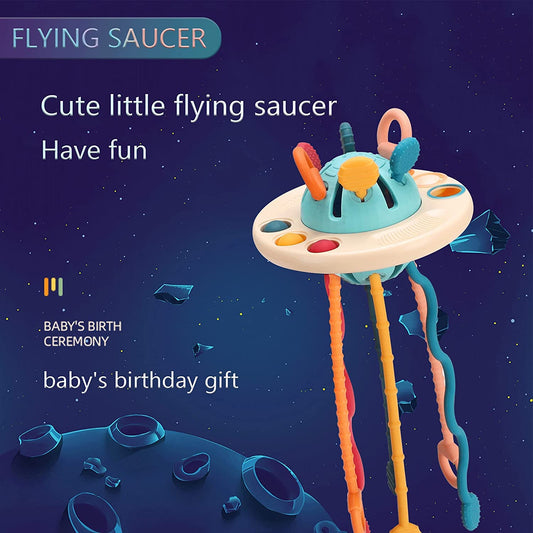 18+ Months Baby Toys, Unique Ufo Design, Soft Silicone Pull String, Helps Teething Toddlers Sensory Development and Color Recognition, Suitable for 6-12 Months Infants Boys and Girls Gifts.