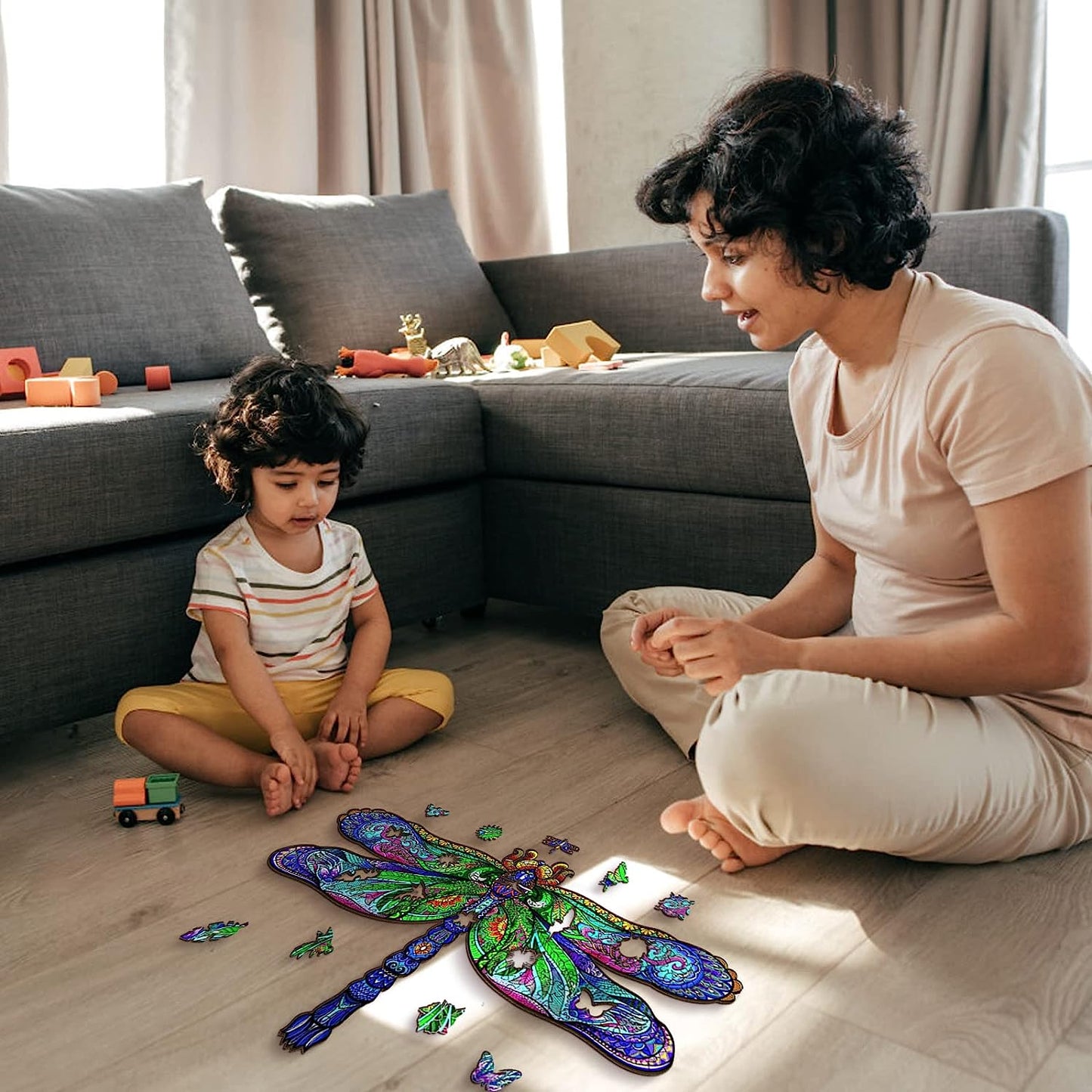 Wooden Jigsaw Puzzles-Wooden Puzzle Adult Unique Shape Advanced Dragonfly Wooden Jigsaw Puzzle for Adult, Family Puzzles,14.9 * 8.9in 155pcs
