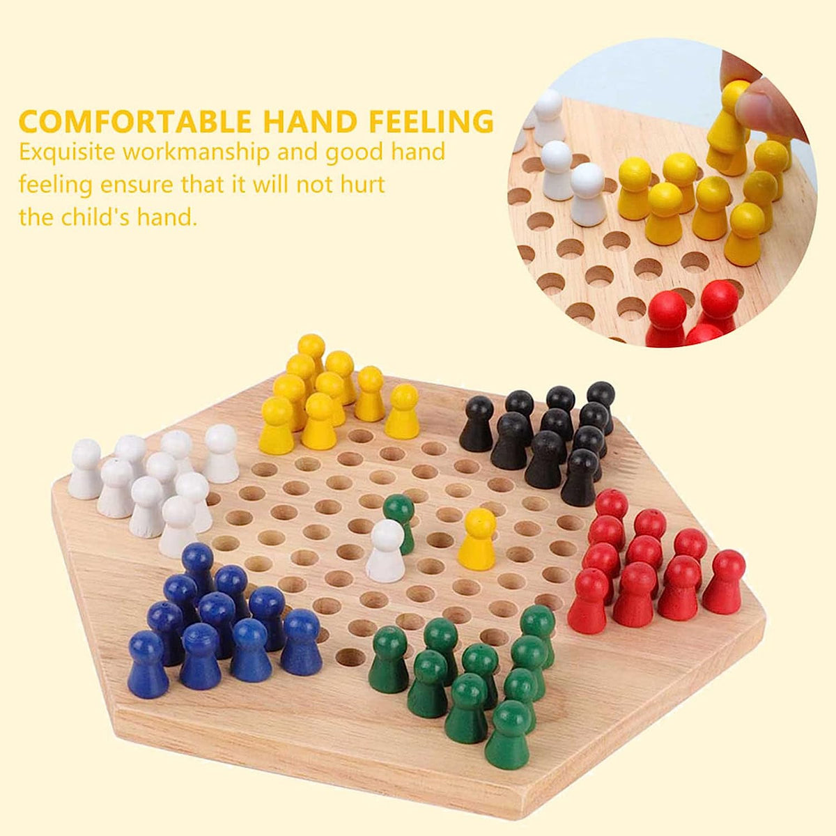 TKSE Chinese Checkers Game Set, Natural Wood Checkers Board, Wooden Educational Board Children Classic Set Strategy Family Game Pieces for Adults, Boys and Girls Game Playing
