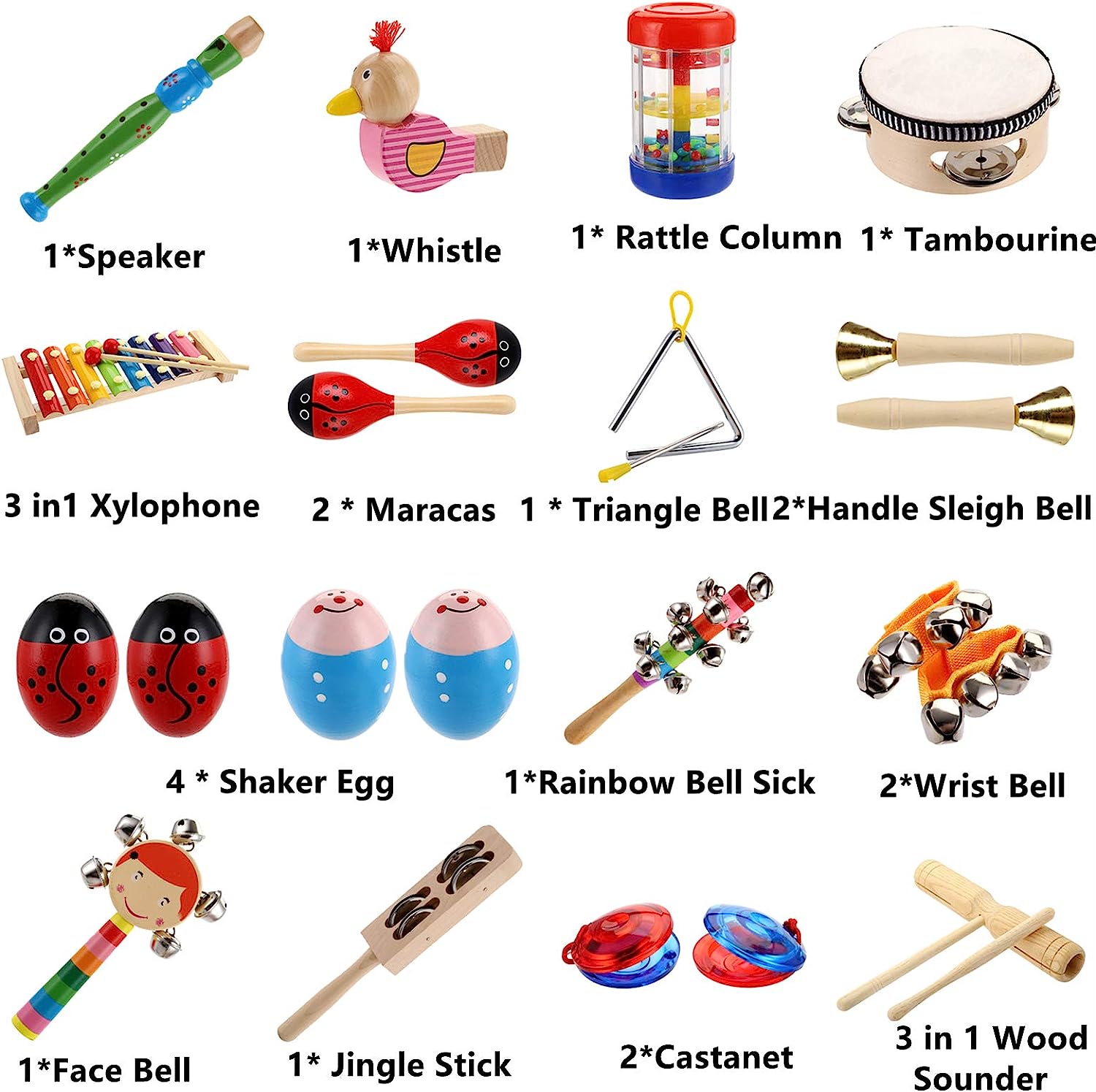 Toddler Musical Instruments, Kids Wooden Percussion Instruments Toys, Baby Rhythm Music Education Toys Set for Preschool Educational Early Learning, Boys and Girls with Storage Bag