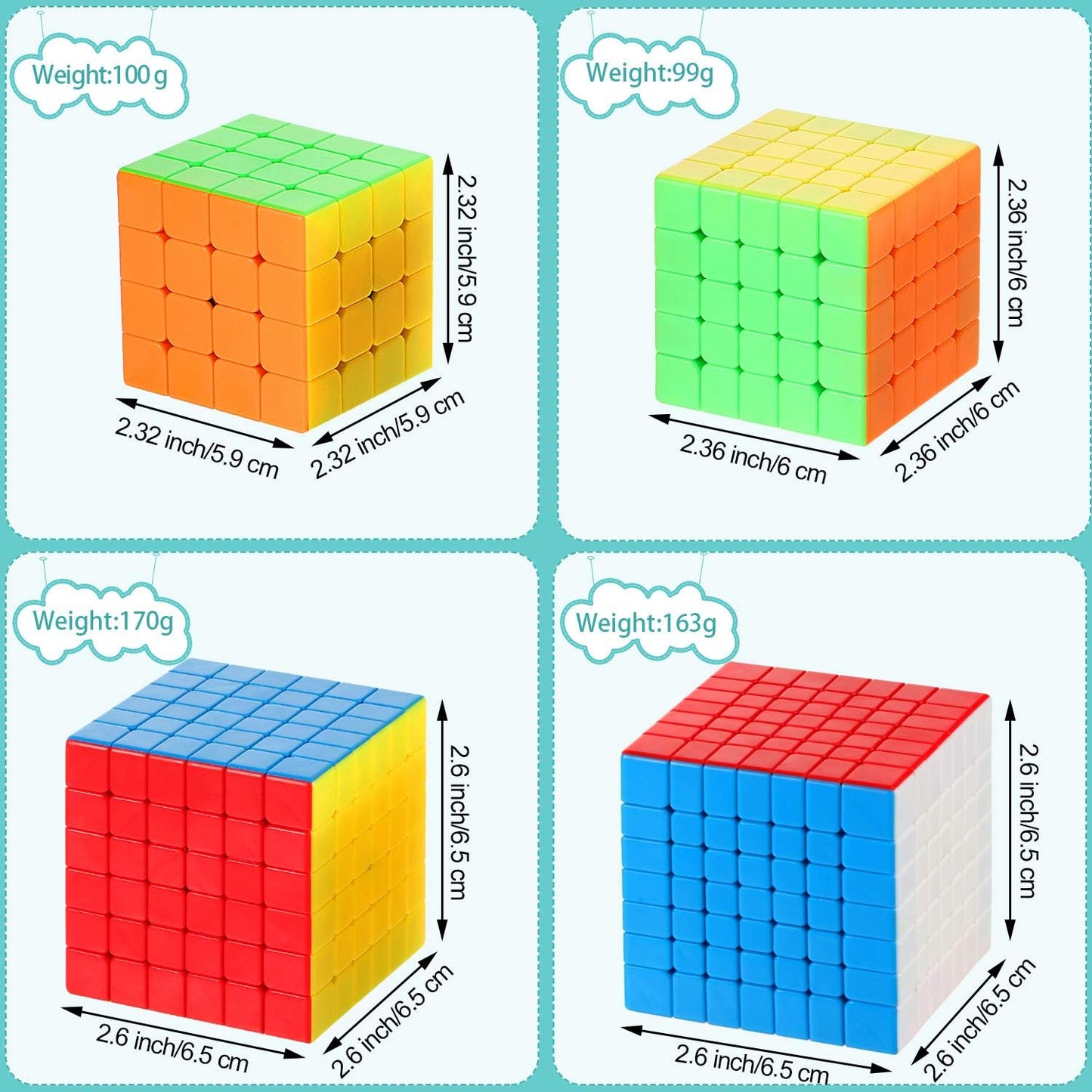 4 Pieces Stickerless Speed Cube Set 4x4 5x5 6x6 7x7 Stickerless Speed Cube Puzzles Toys Collection
