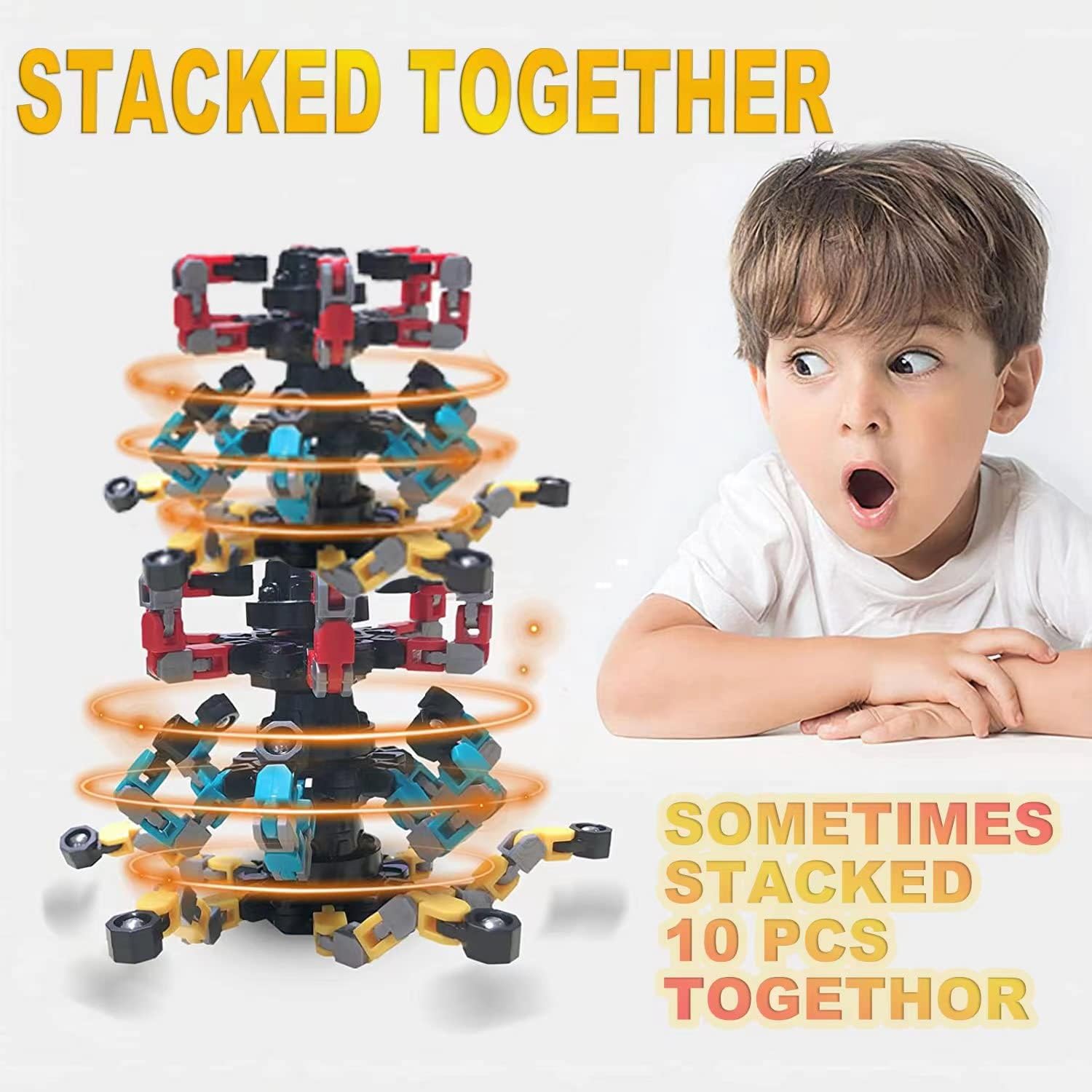 24PCS Fingertip Gyro Fingertip Mechanical Top DIY Deformation Robot Metal Transformable Gyro Spinners Finger Chain Robot Toy Changeable Face Fidget Spinners Octopus ADD ADHD Astium for Kids Adults