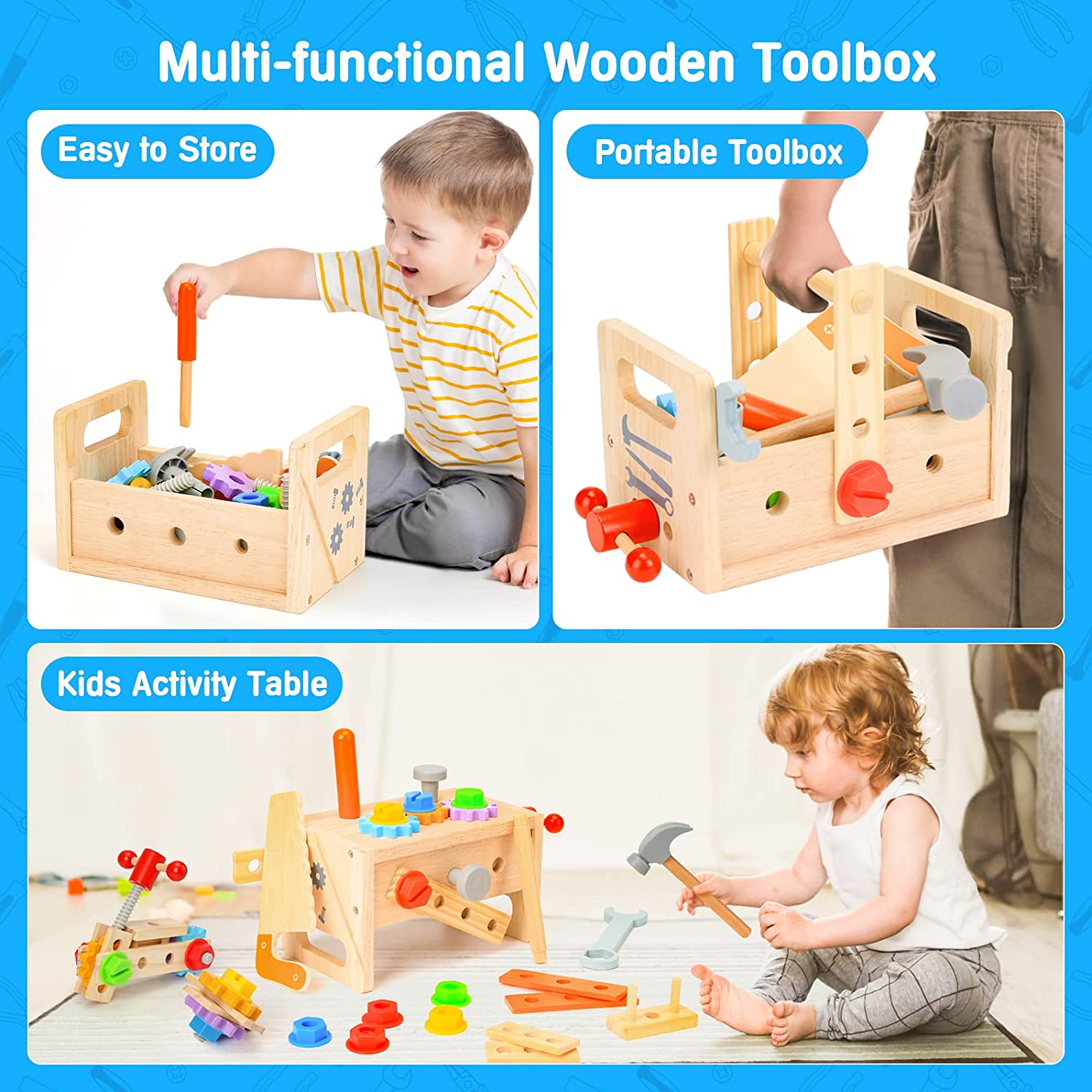 Wooden Tool Set for Kids 2 3 4 5 Year Old, 29Pcs Educational STEM Toys Toddler Toys for 2 Year Old Construction Preschool Learning Activities Gifts for Boys Girls Age 2-4 1-3