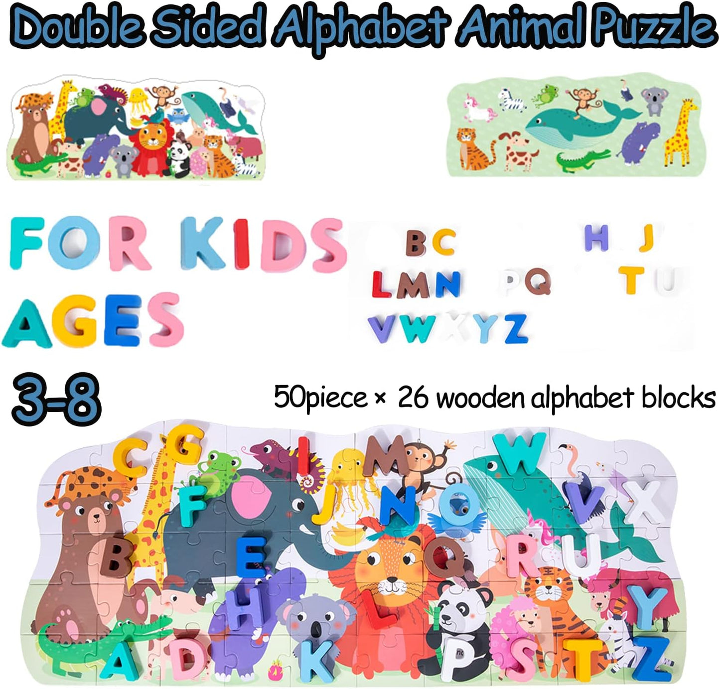 Number Animal Puzzles for Kids Ages 3-5 10 Pack Wooden Jigsaw Puzzles 55 Piece Floor Puzzle for Kids Ages 4-8 Years Old Preschool Educational Learning Gift for Boys and Girls 3,4,5,6,7,8