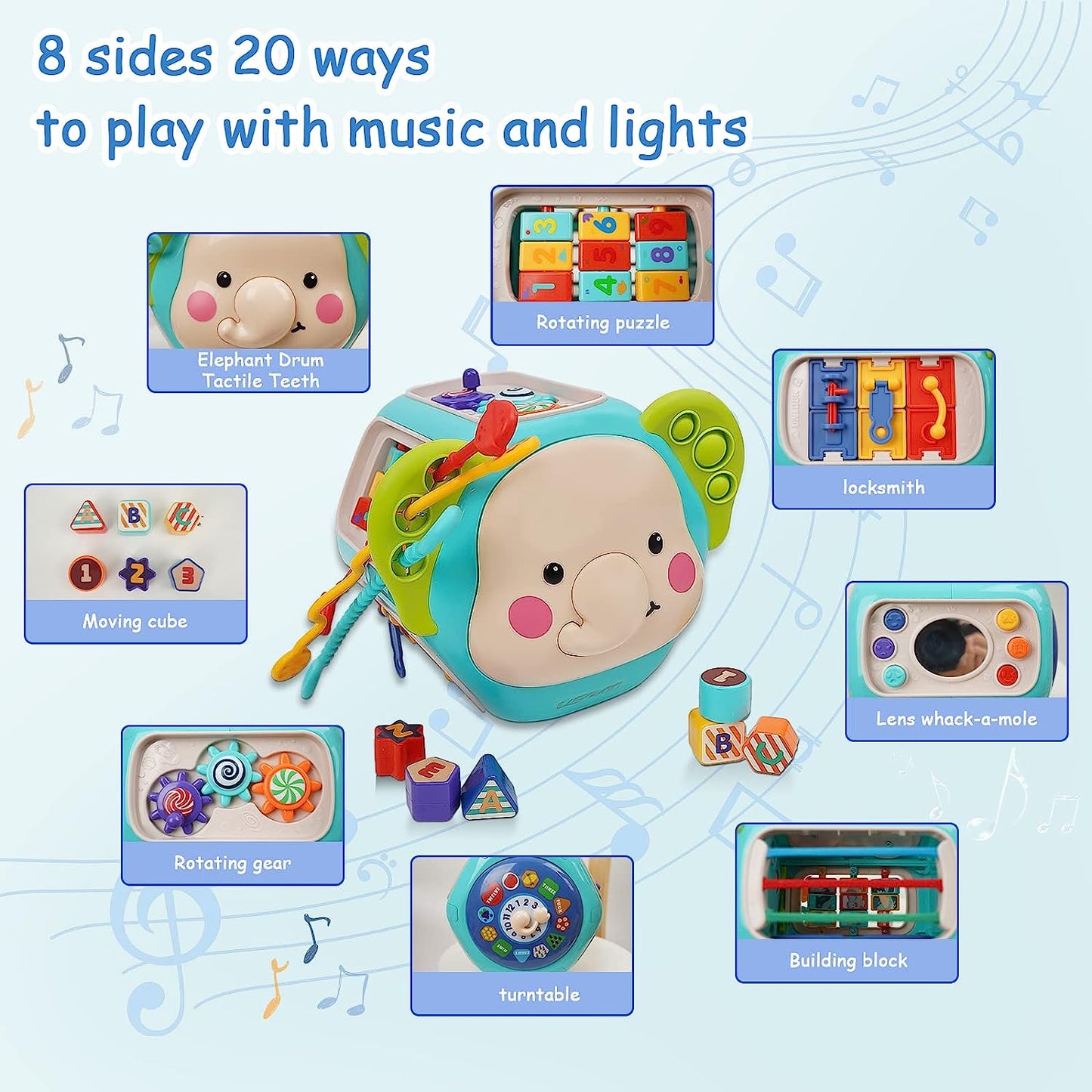 Blrags Baby Educational Toys, 20 in 1 Baby Activity Cube Toys, for 1-3 Years Old Children Sensory Toys with Music and Lights, The Best Gift for Babies from 6 to 12-18 Months