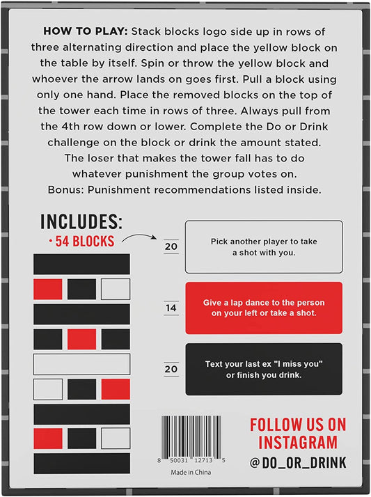 Blackout Tower Drinking Game - Adult Party Game with 54 Blocks and Challenge Recommendations - Fun Drunk Game for Game Night - Great Gift for Pregames, Bachelorettes, Couples, and More