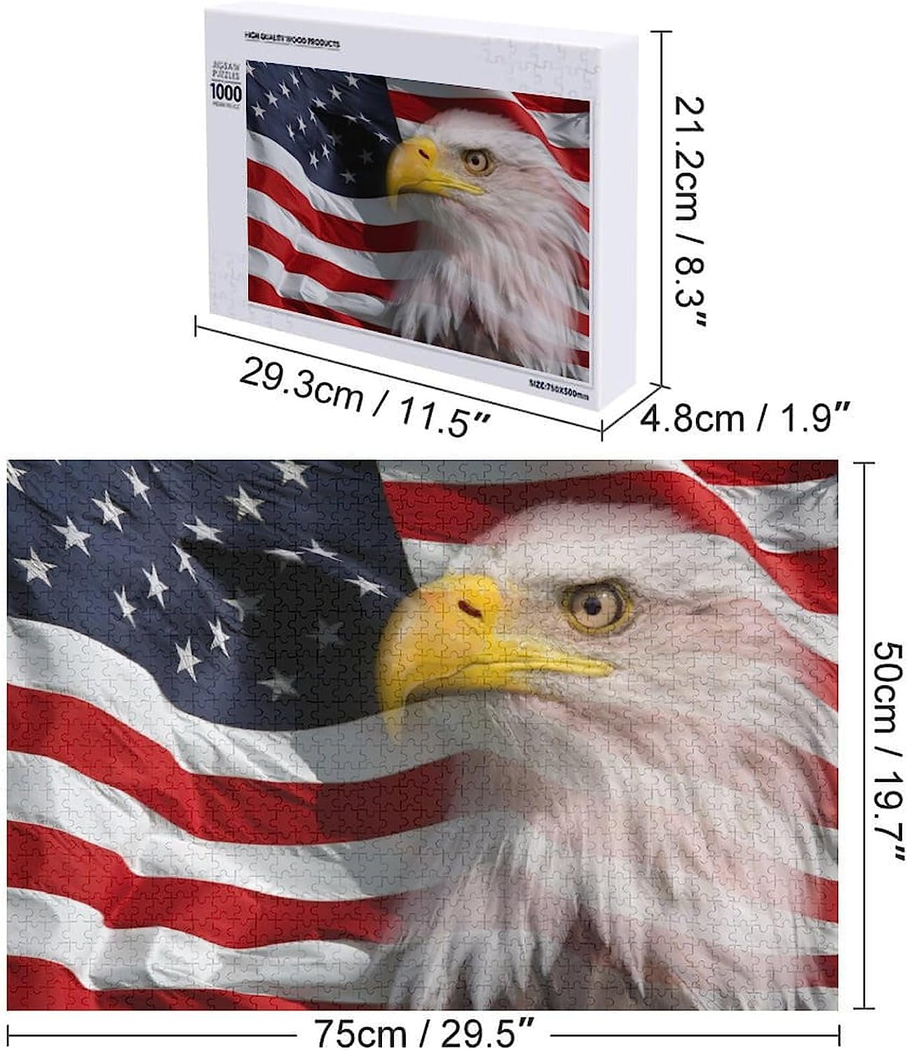American Bald Eagle USA Flag Puzzles for Adults Wooden Jigsaw Puzzle Funny Leisure Toy Gifts for Family Friends