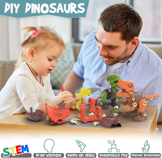 Dinosaur Toys for 3 4 5 6 7 Year Old, Take Apart Dinosaur Toys with Electric Drill, STEM Construction Educational Toys with Skeleton, Birthday Chris as Easter Gift for Boys Girls