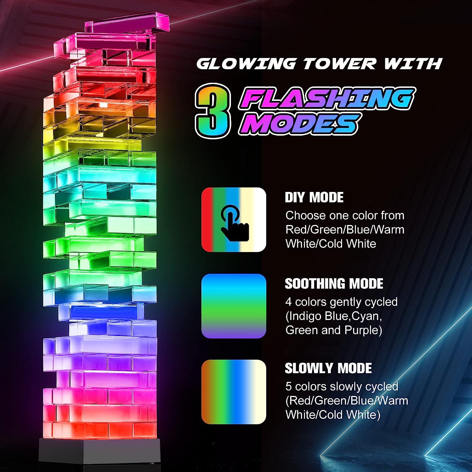Party Games for Adults and Family,Adult Games for Game Night,3 Flash Mode Light Up Tumble Tower with 48 Rules,Board Games for Parties Adults Gathering,Fun Camping Games for Adults,Games Gift Ideas