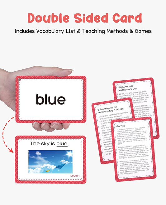 Sight Words Kids Educational Flash Cards with Pictures & Sentences - 220 Dolch Big Words Sight Word Games for Kids Age 3-9 Preschool (Pre K), Kindergarten, 1st, 2nd, 3rd Grade