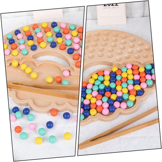 1 Set Pinch Ball Toy Sports Beads Kids Wooden Toys Wooden Chess Board Number Learning Block Matching Game Memory Toy Rainbow Board Game Kids Clamp Balls Interesting Educational Toy