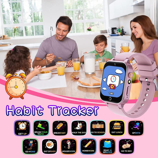 Kids Smart Watch with 26 Puzzle Games Camera Video Music Player Tracking Pedometer Flashlight 12/24 hr Educational Toys, Gifts for Kids Ages 3+Year Olds (Pink)