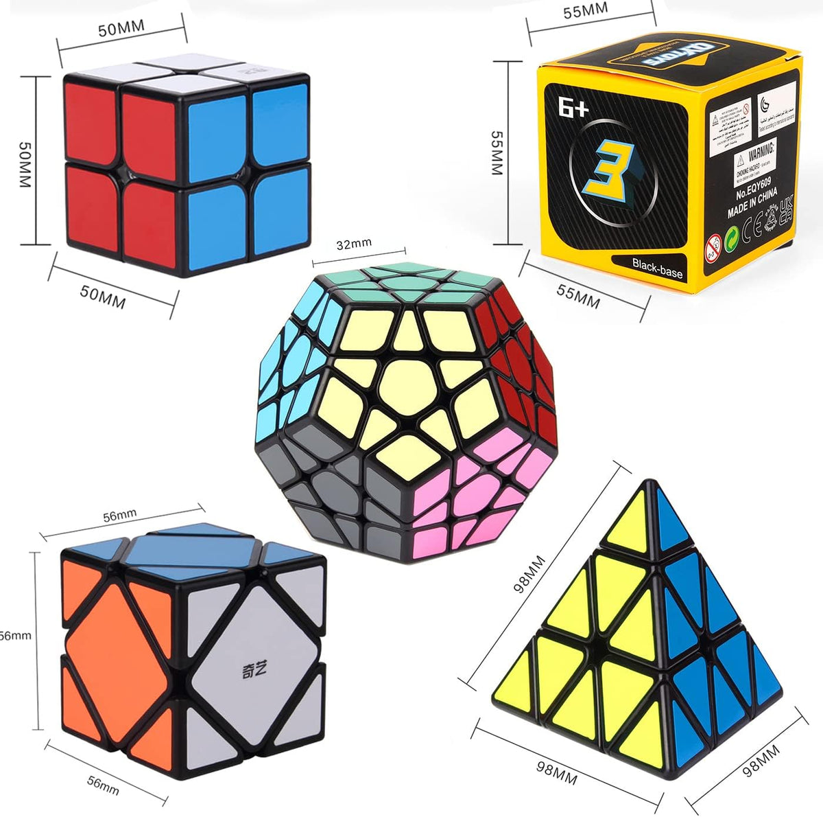 Speed Cubes, [5 Pack] Speed Cube Set - 2x2x2 3x3x3 Megaminx Skew Pyramid Cube Smooth Magic Cubes Collection Puzzle Boxes Toy