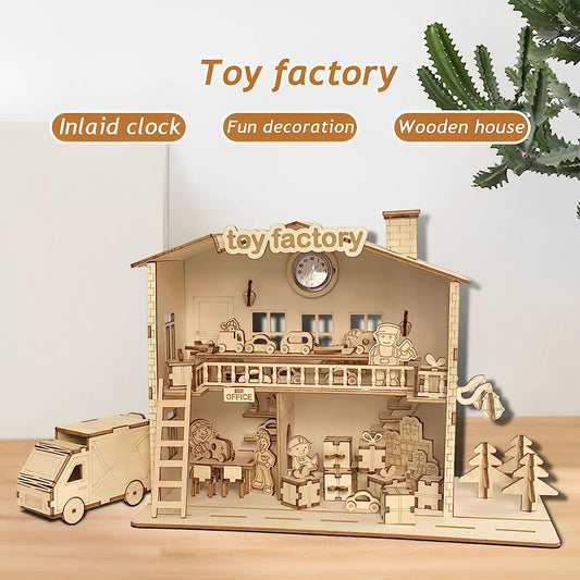 3D Puzzles -Toy Factory Wooden Model - Three-Dimensional Puzzle Educational Toy Children's Gift - Gift For Boys Girls Adults When Mother's Day/Birthday/Valentine's Day（Multiple situational experience）