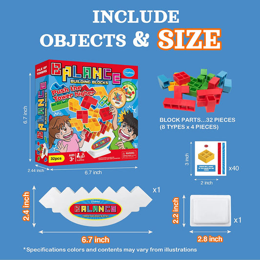 32 Pcs Tetra Tower Games Balance Stacking Team Building Blocks Board Game for Kids & Adult, Drop The Pile of Tower STEM Toys for 2 Players, Family, Parties, Travel