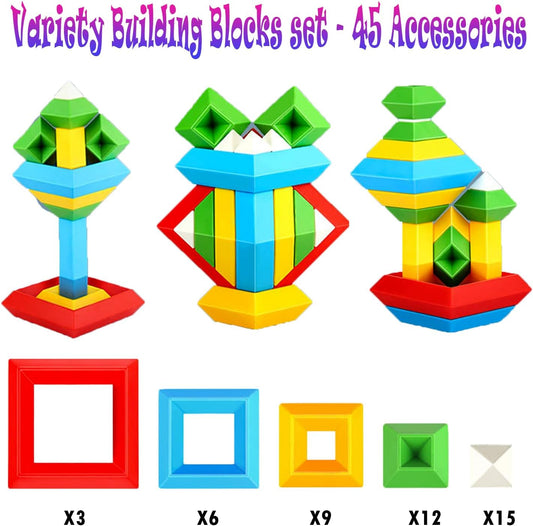 Building Block Sets for Kids,Preschool Educational Construction Kit,Block Toys for Toddler to Improve Imagination,Creativity,Hands-on Ability for Boys Girls (45 Pieces)