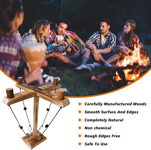 Hooks Ring Toss Game for Adults, 4 Player TIK Tok Toy Hook and Ring Toss Battle Game, Handmade Wooden Loop Throwing Hooks, Fast-Paced Interactive Game for Home Party