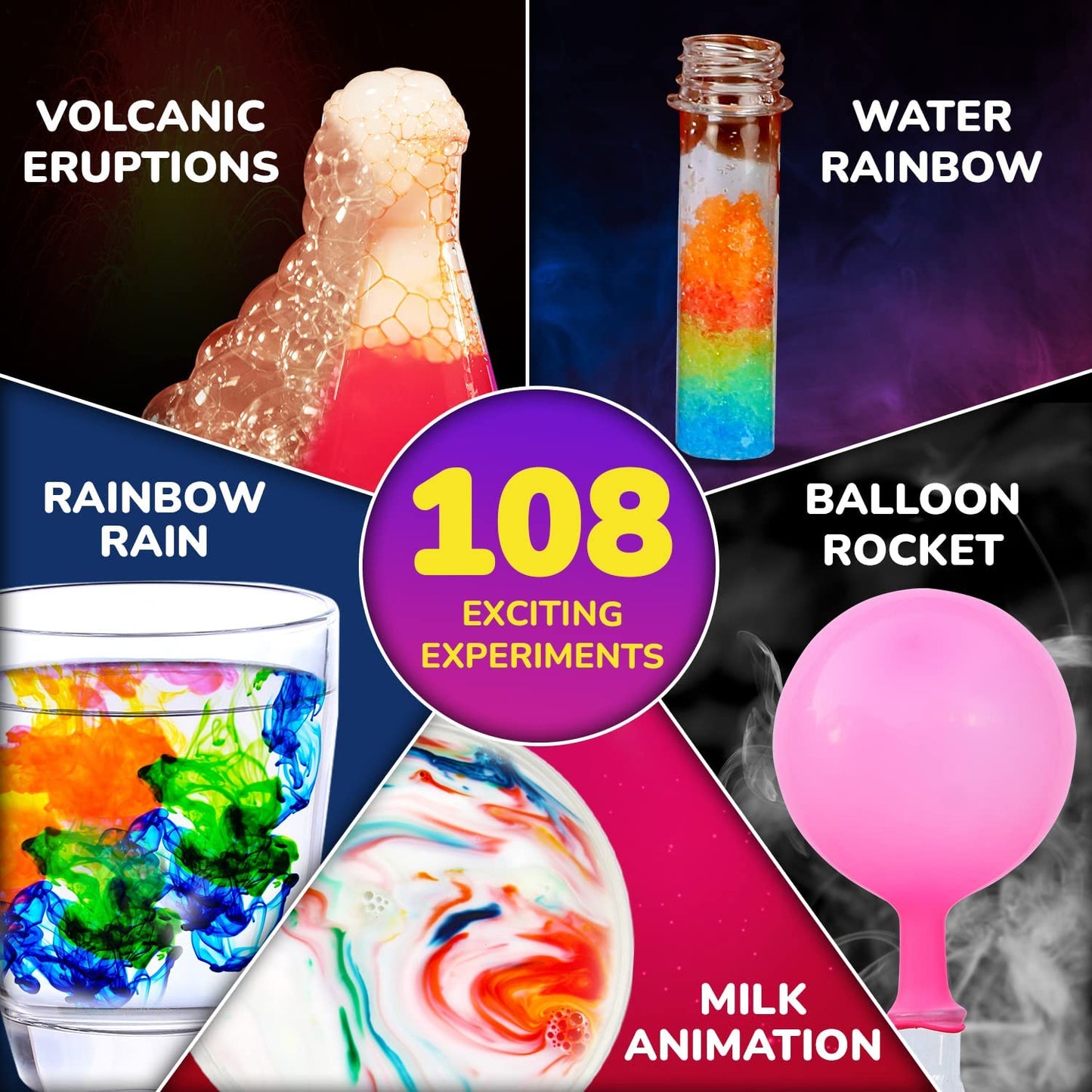 Mega Science Kit 108 Mind-Blowing Chemistry Science Experiment Kit for Boys & Girls Age 6,8,10,12,14 Years Old Kids Safe & Non Toxic Chemistry Kit for Birthday Gifts Stem Educational Toys
