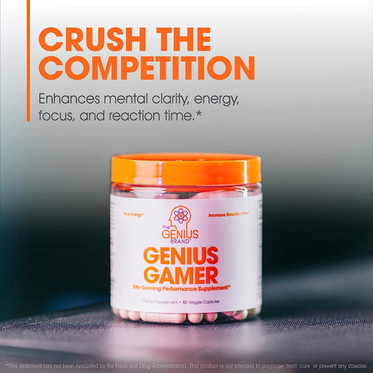 Genius Gamer, Gaming Focus Supplement, 80 Pills - Elite Nootropic Performance Booster - Boost Brain & Mental Clarity, Reaction Time & Concentration - Blue Light Support with Lutemax