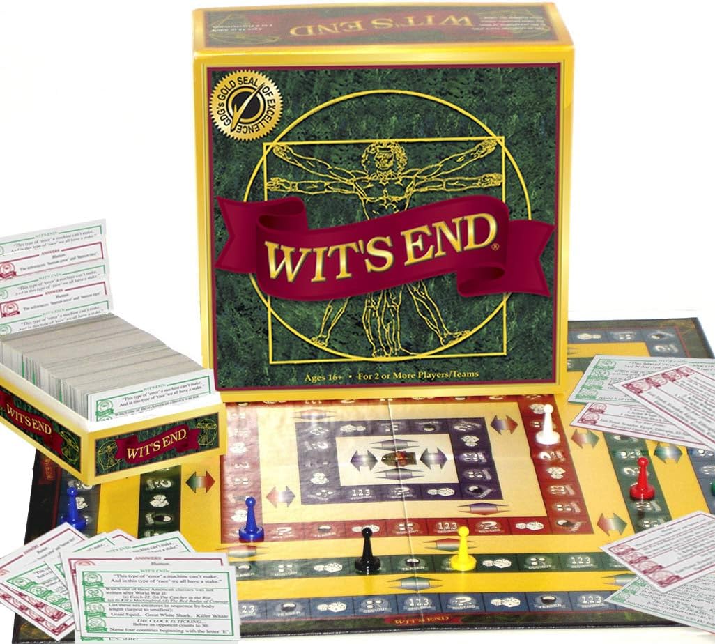 Wit's End Game, A Challenging Trivia and Brain-Teasing Board Game That Tests Players Wits as Well as Their Knowledge. Classic Party Night Fun for Adults and Family. Ages 16+