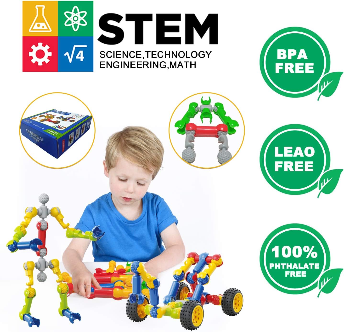 Kids Building Kit STEM Toys, 110 Pcs Educational Construction Engineering Building Blocks DIY Learning Set for Ages 3-10 Year Old Boys Girls, Best Gift for Children Creative Games Fun Play