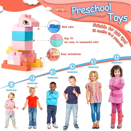 Soft Building Block Sets for Kids Aged 18 months to 6 years old.Top STEM Building Blocks for preschool.Large Construction Block Toys for Toddler to Improve Imagination、Creativity、Hands-on Ability