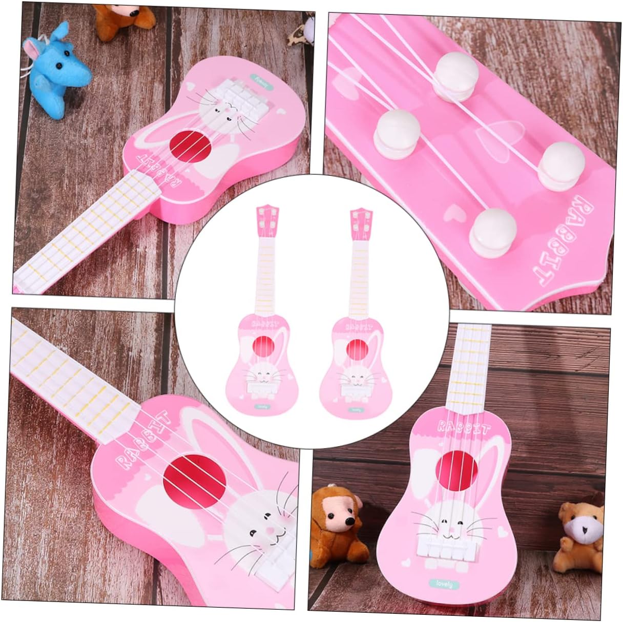 6 Pcs Guitar Kidcraft Playset Kids Musical Instruments Bunny Toys for Kids Cartoon Guitar Educational Kids Guitar Musical Toy Plastic Instrument Toys Music Instrument Toy Animal