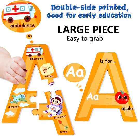 Wooden Alphabet Puzzles for Kids Ages 3-5, ABC Learning for Toddlers, Sight Words Letter Puzzles Toys Educational STEM for Preschool Boys Girls Ages 3+