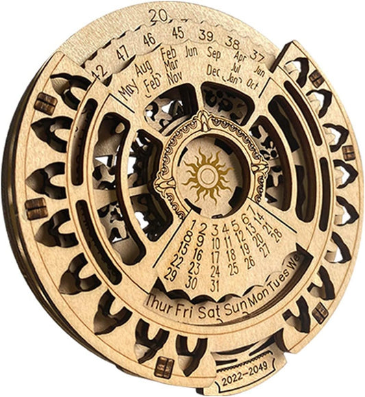 Three-Dimensional Puzzle-Wooden Perpetual Calendar-Hand Assembled Model Creative-Educational Brain Teaser Assembly Model-Mechanical Model Brain Teaser Games Stunning Gifts for Adults and Teens