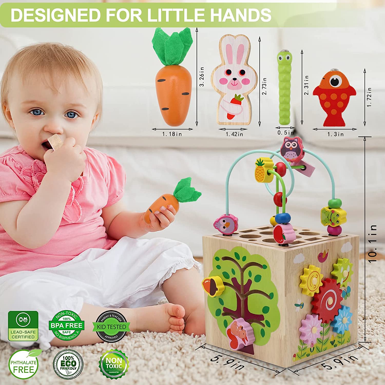 8 in 1 Activity Cube for 18M+ Boys and Girls, Wooden Toys for Baby, Educational Learning Toys for Toddlers