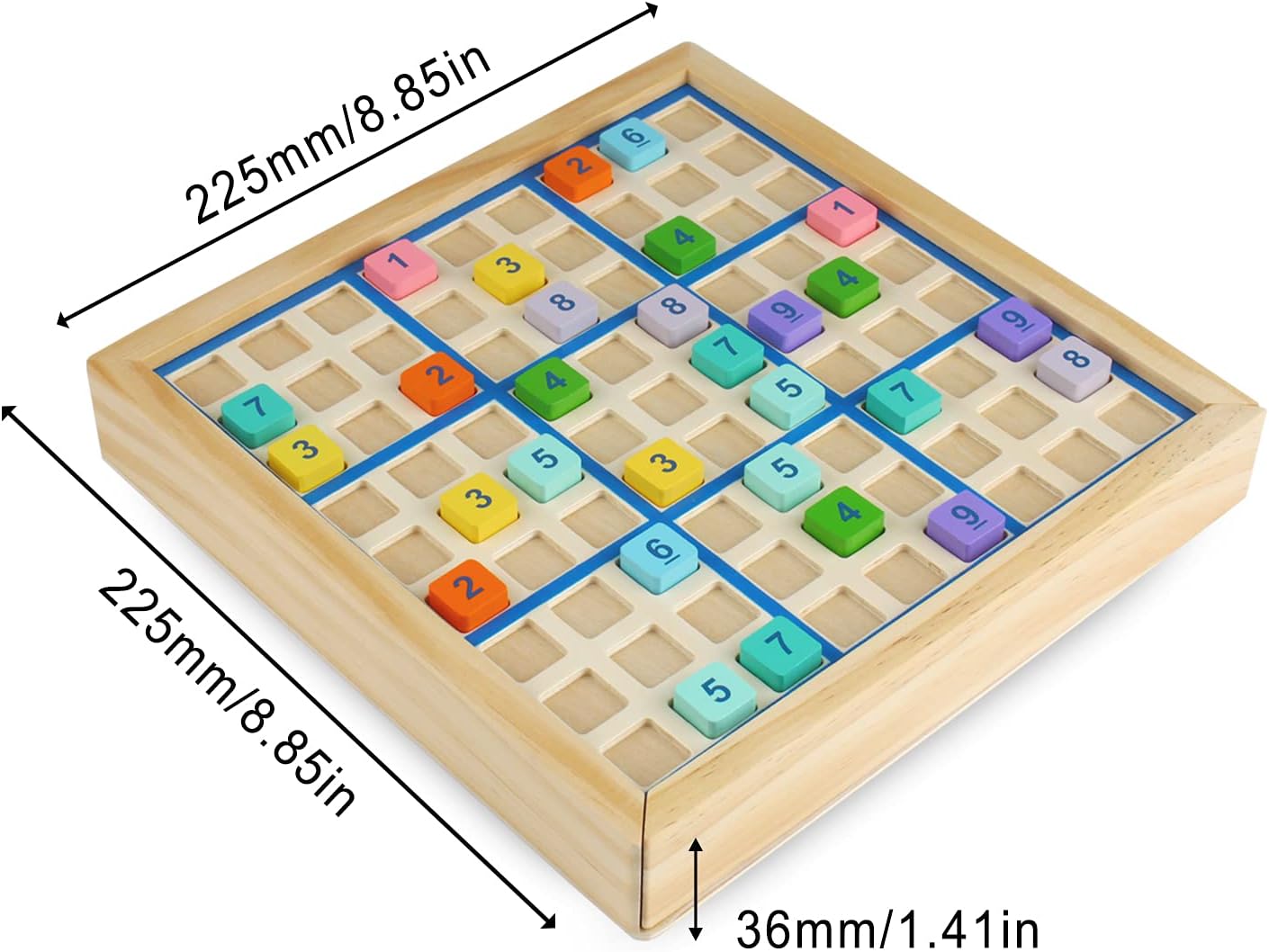 Wooden Sudoku Puzzle Board Game with Drawer(Colorful) SD-08 (Blue)