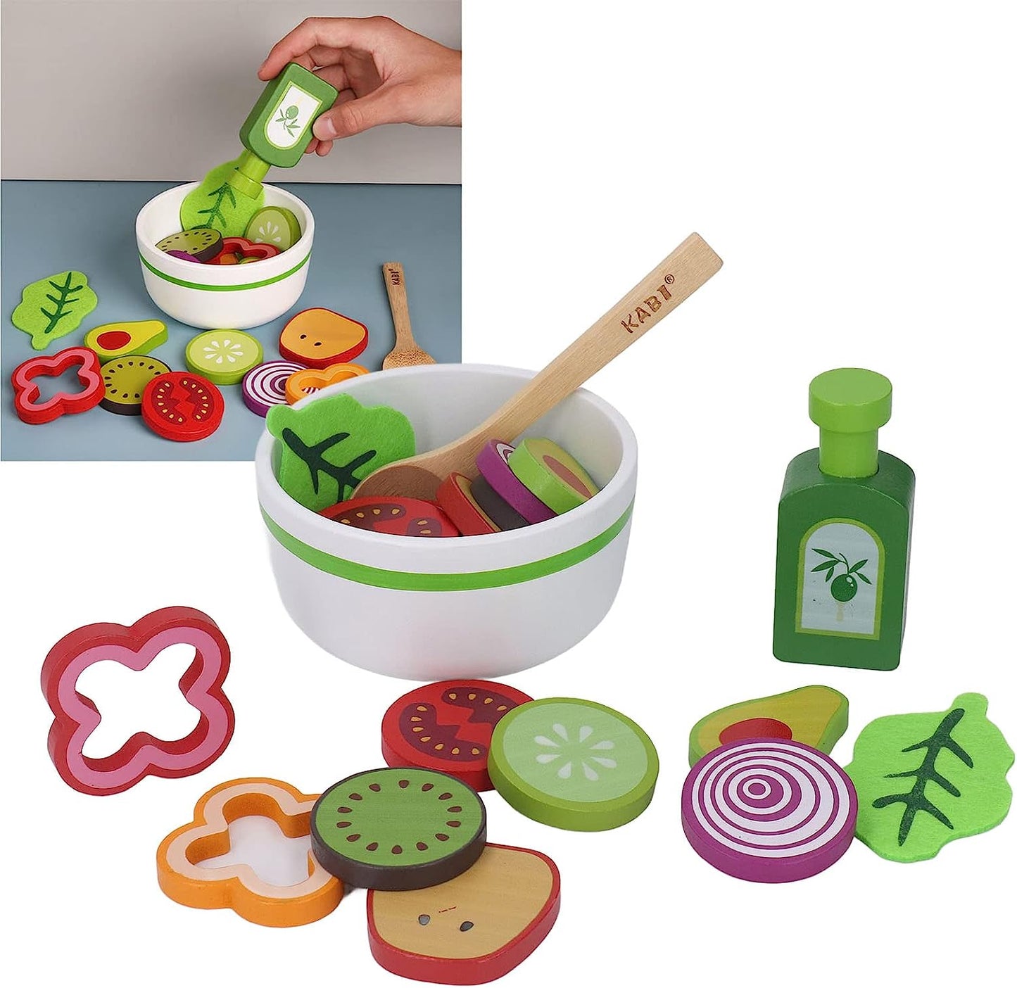 Wooden Fruit salad vegetable toy, Educational Pretend Fruit Salad Toy, Kids Kitchen Cutting Fruits Toys for Toddlers Pretend Vegetables Gift to Boys Girls Educational Toys for 3, 4, 5 Year Olds