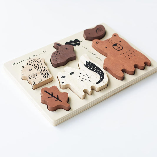 Wooden Tray Puzzle Woodland Animals 2nd Edition - Toys for Early Learning & Fine Motor Skill Development - Sustainable Educational Toys for Kids, Toddler
