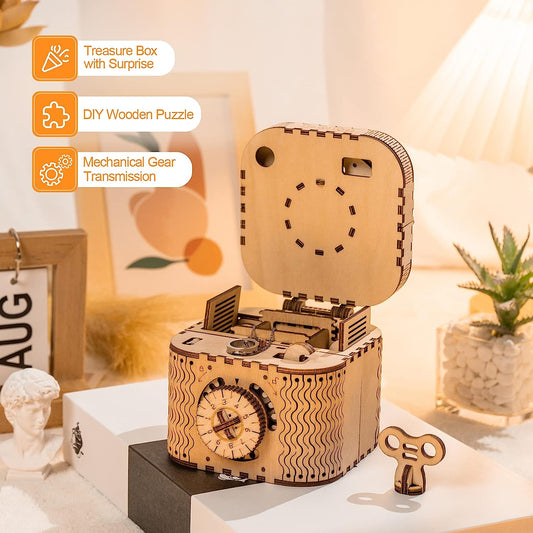 3D Puzzles for Adults, Wooden Mechanical Gear Model Kits for Teens Kids Age 14+ - Treasure Box