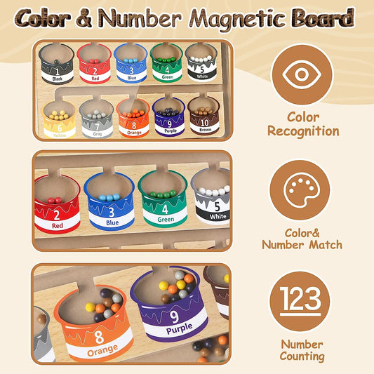 Magnetic Color and Number Maze, Wooden Magnetic Puzzles Board, Toddler Counting Matching Activities Fine Motor Skills Toys