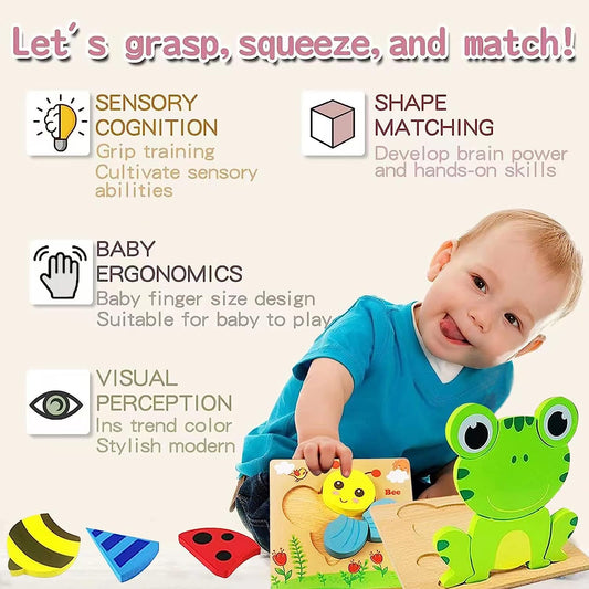Puzzles for Babies,Wooden Toddler Puzzles, Toys for1 2 3 Year olds,6 Pack Animal Shape Jigsaw Toddler Toys,Learning Educational Chris as Birthday Gifts for Girls Boys Ages 1-3