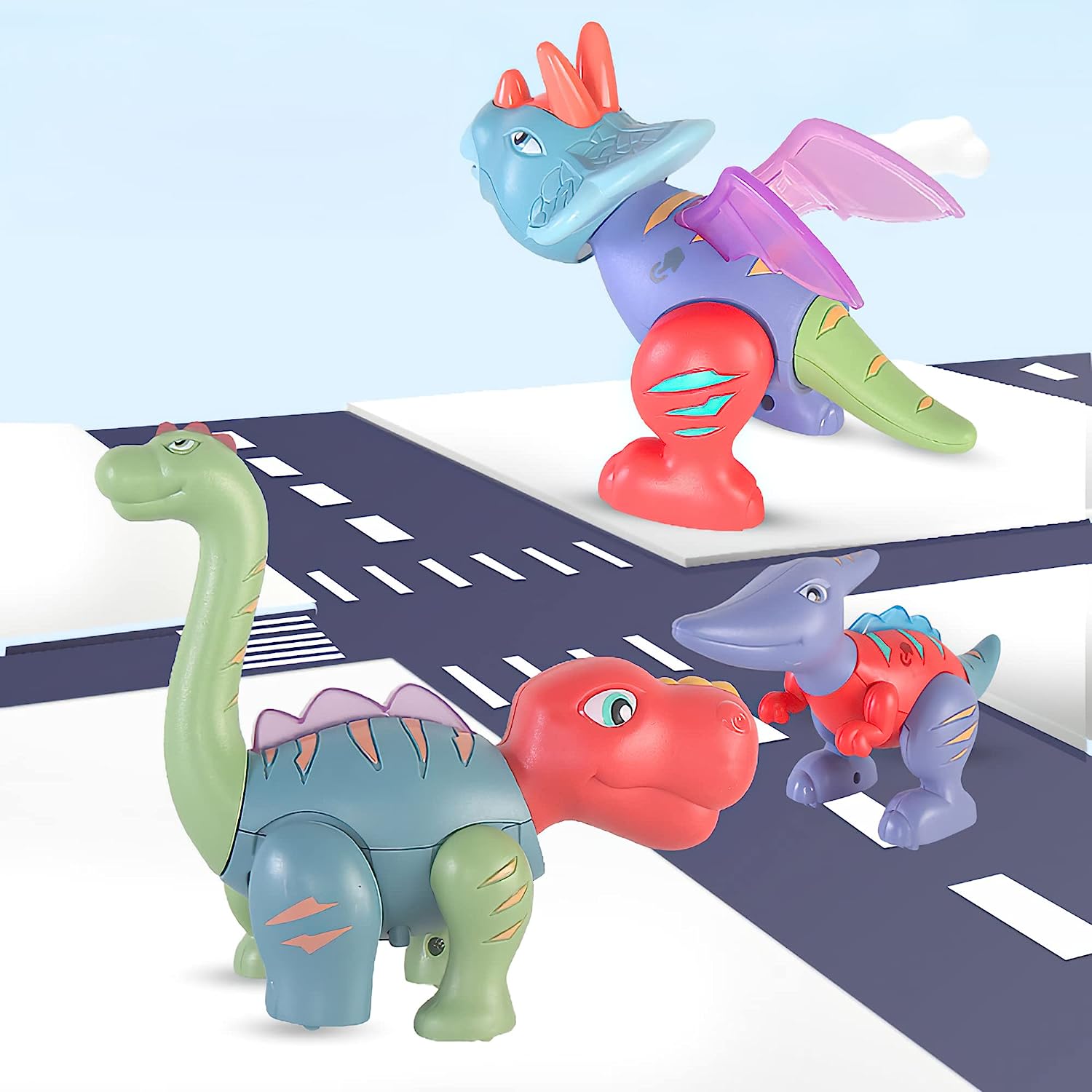 Mix & Match Magnetic Dinosaurs Interactive Building Toys for Kids 3-5,Touch Recording Repeating Cartoon Dinosaur Figures w/Lighting & Sound,Imagine Jurassic Dino Toy Gifts for Boys Girls