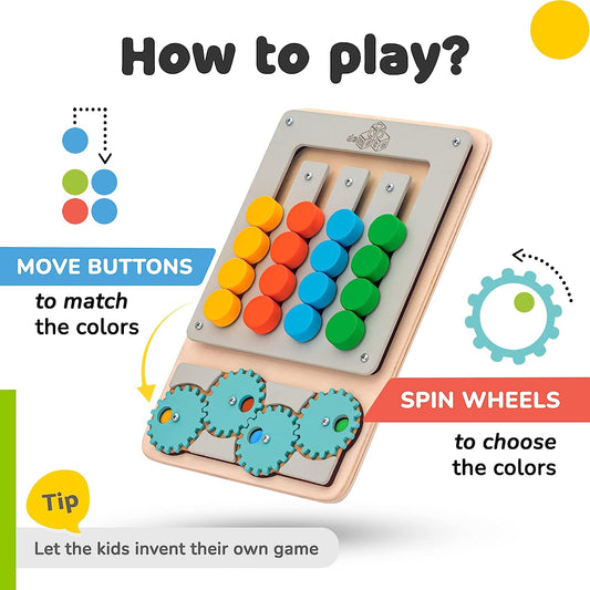 Travel Slide Puzzle Game for Kids, Toddlers and Teens, Brain Teaser Sorting Busy Board Wooden Puzzle, Color Matching Play with 12 Cards, Gift for Boys & Girls, Educational Logic Game