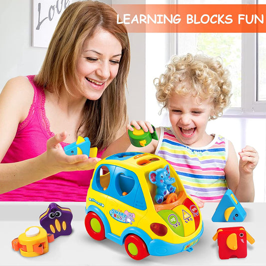 Baby Toys 12-18 Months Musical Bus Toys for 1 2 3 4+Year Old Boys Girls Gifts,Early Education Learning Toy with Fruit/Music/Lighting/Smart Shapes for 18-24 Months Birthday Gifts