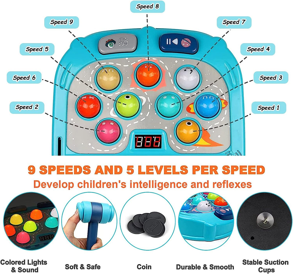 Whack A Mole Game, Toys for 3+ Year Old Boys/Girls, Whack A Mole Game for Toddlers, Pounding Toy for 3 4 5 6 7 8+ Kids, Interactive Educational Toys with Sound and Light, PK Mode with 2 Hammers